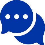 Blue chat bubbles with ellipsis on black.