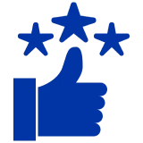 Thumbs up with three stars above.