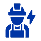 Icon of electrician with hard hat.